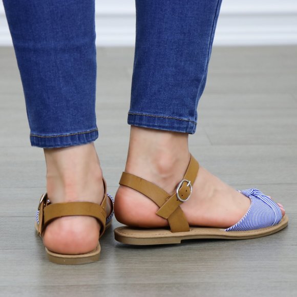 Cute Blue & White Flat Striped Sandals - Picture 9 of 9